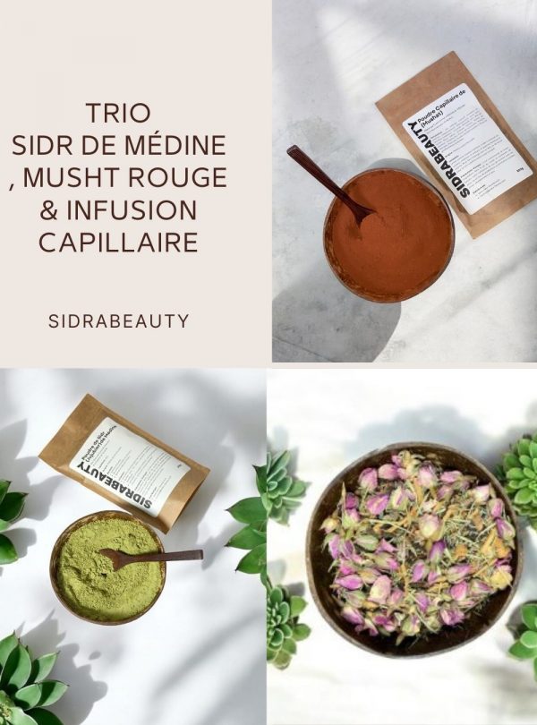 Trio Sidr, Musht Rouge & Infusion Capillaire – Soin Naturel et Revitalisant